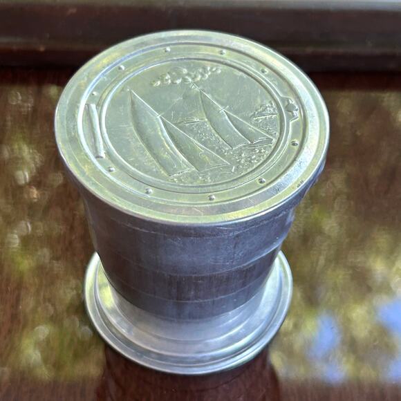 Vintage Aluminum Collapsible Travel Cup – Sailboat Lid – 3” Tall - Picture 5 of 13